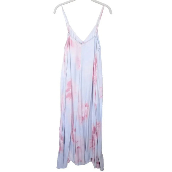ZARA WOMAN TIE-DYE DRESS Size Medium Pink Blue FLOWING MIDI STRAPPY SATIN Summer - Picture 7 of 16